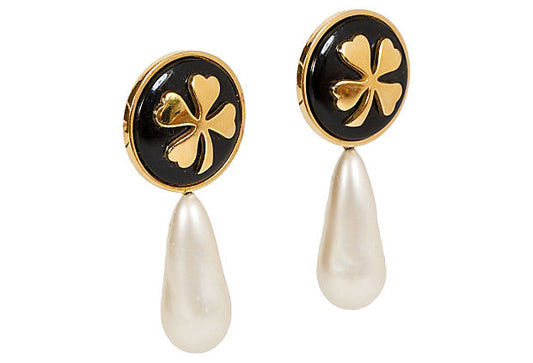 1970s Chanel Clover Drop Pearl Earrings