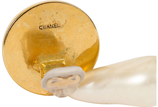 1970s Chanel Clover Drop Pearl Earrings
