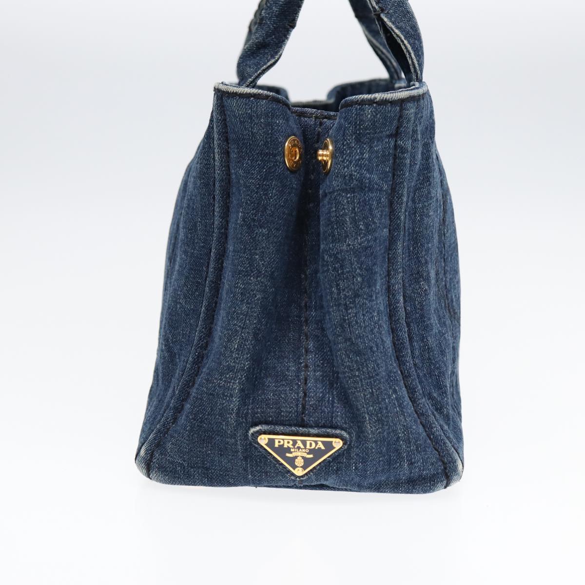 PRADA Canapa PM Hand Bag Gold Blue Auth