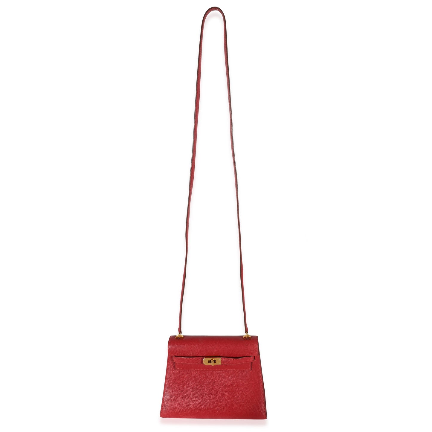 Luxury Hermes Rouge Vif Courchevel Mini Sellier Shoulder Kelly 20 GHW