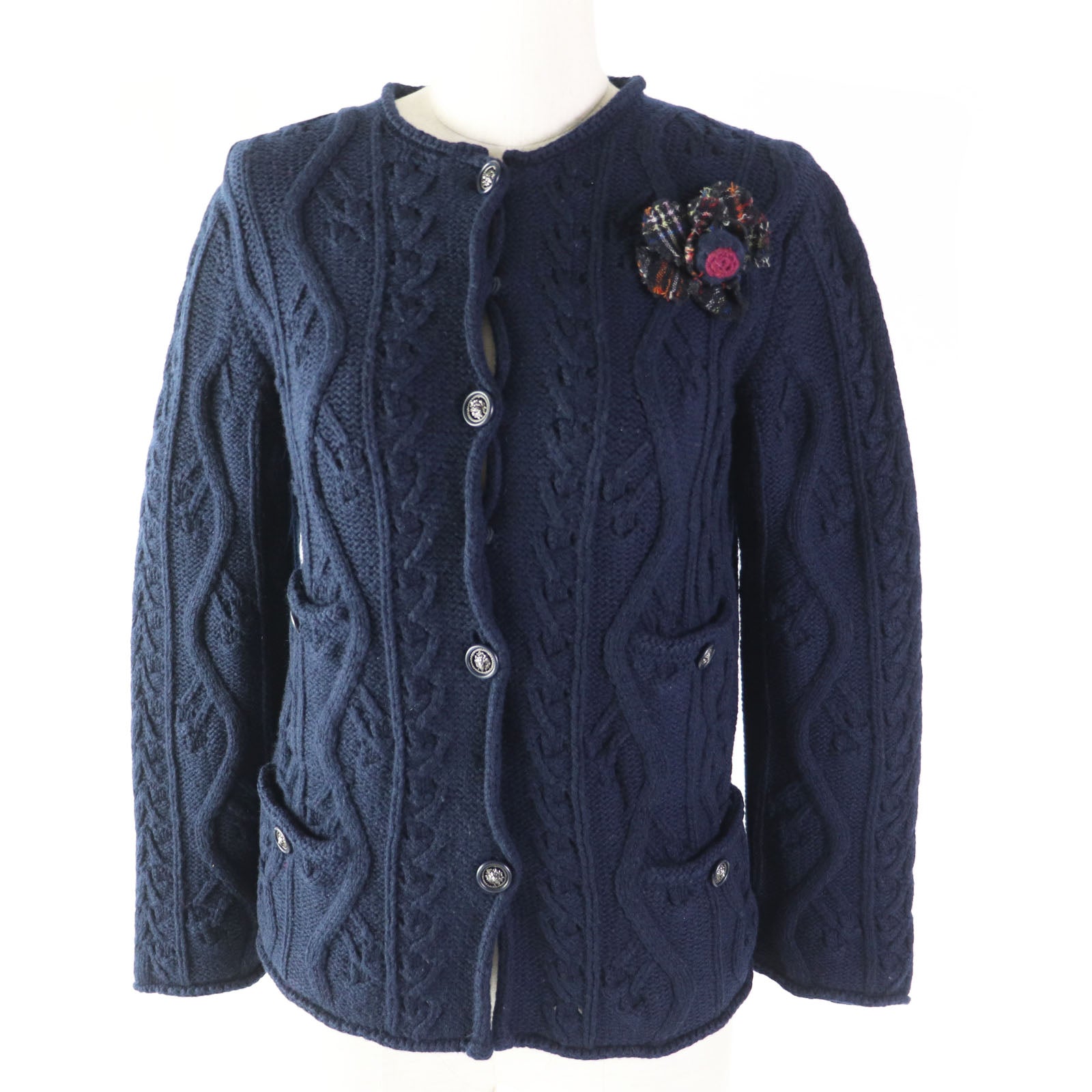 Chanel Cashmere Cable Knit Cardigan Navy Classic Flap Tote