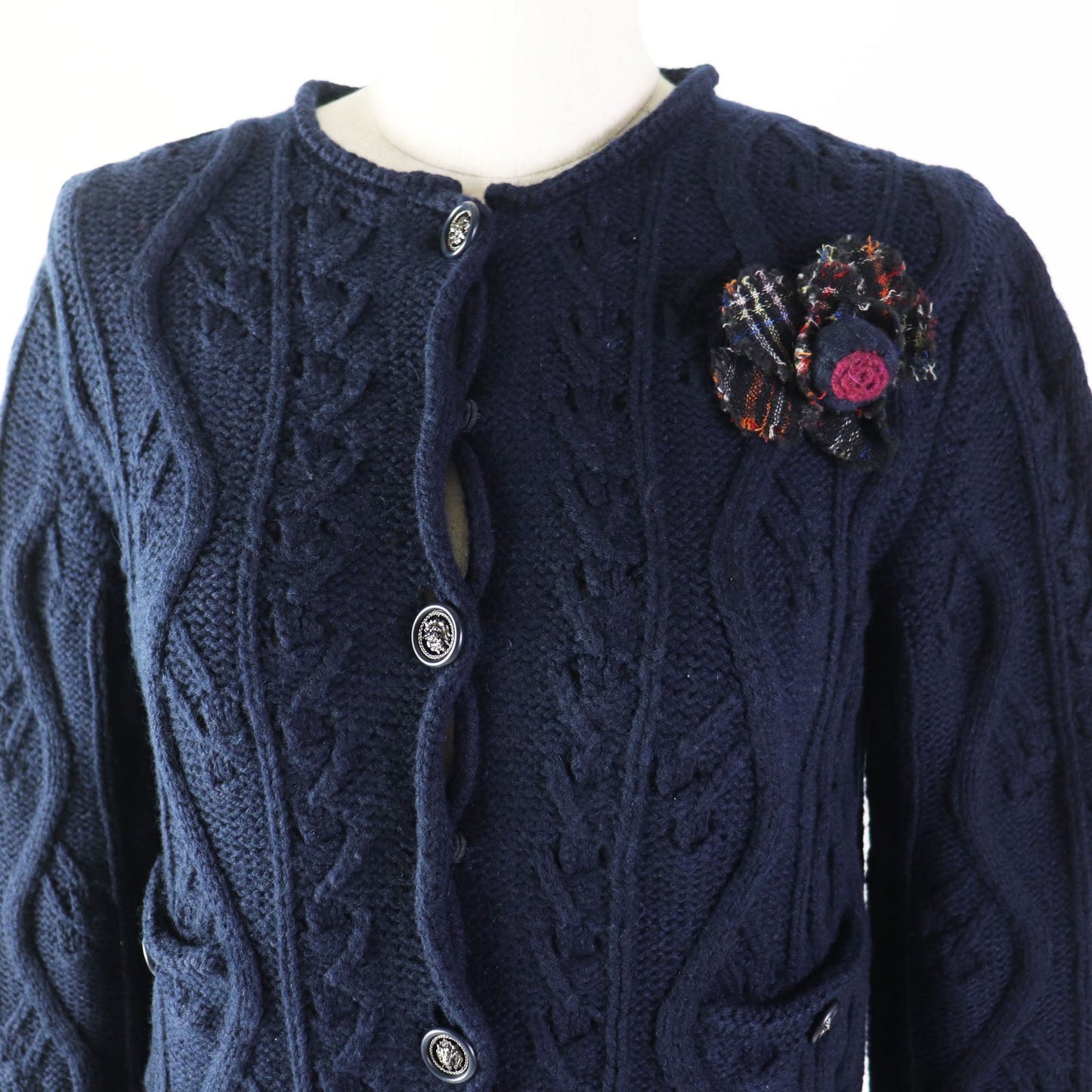 Chanel Cashmere Cable Knit Cardigan Navy Classic Flap Tote