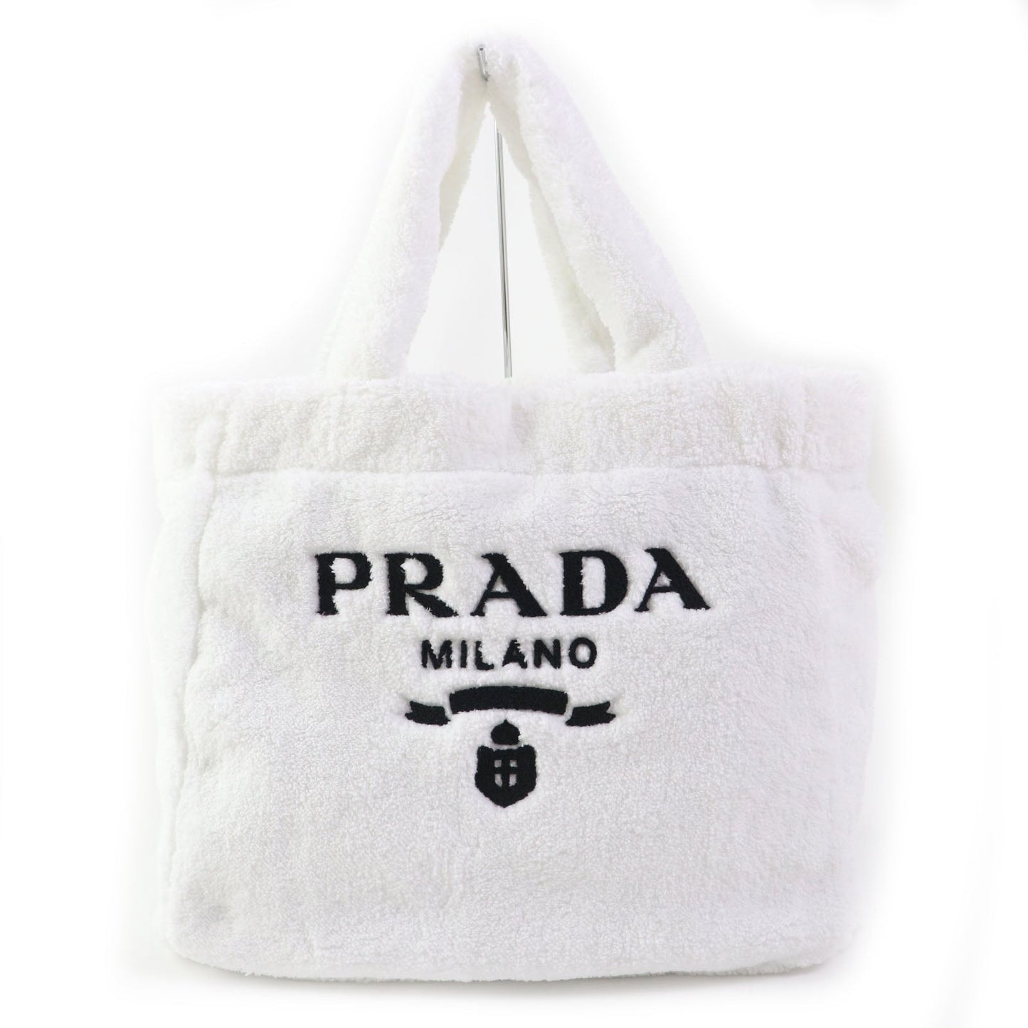 PRADA Tote Bag Terry (pile fabric) White Black , BIANCO NERO SPUGNA Women
