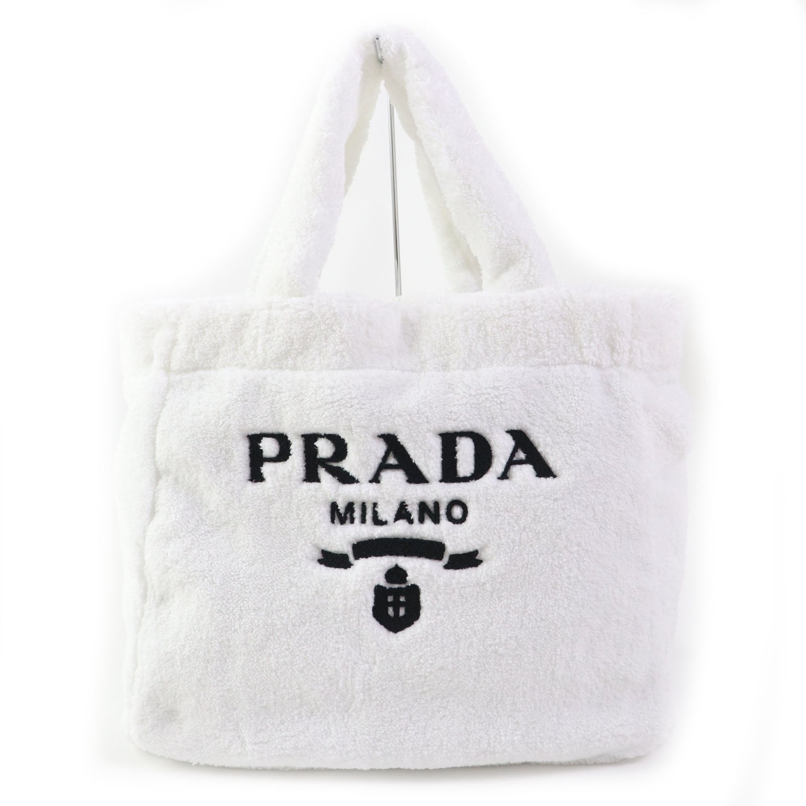 PRADA Tote Bag Terry (pile fabric) White Black , BIANCO NERO SPUGNA Women