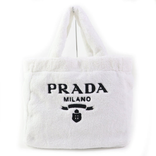 PRADA Tote Bag Terry (pile fabric) White Black , BIANCO NERO SPUGNA Women