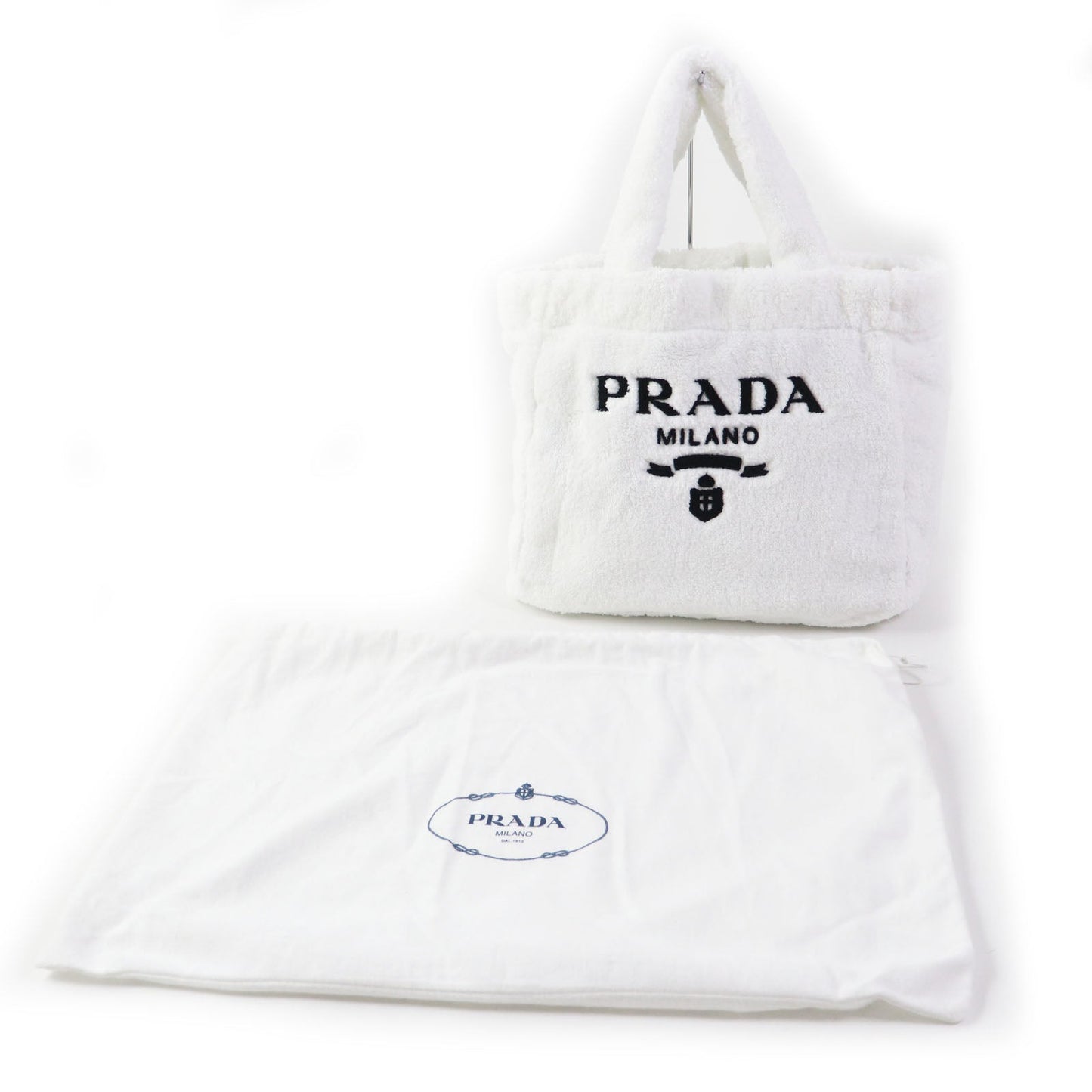PRADA Tote Bag Terry (pile fabric) White Black , BIANCO NERO SPUGNA Women