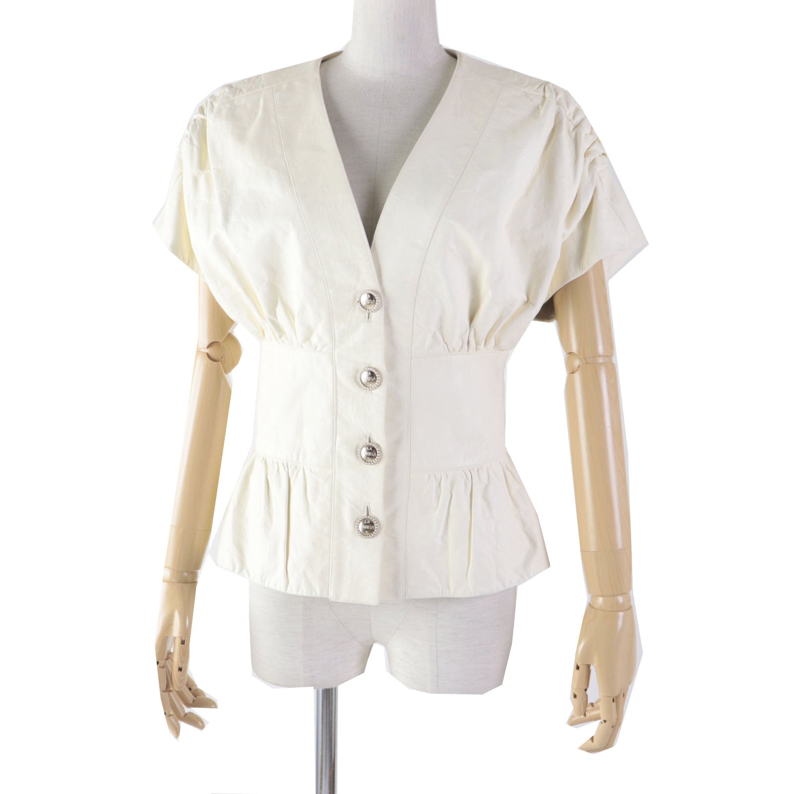 Chanel Lambskin Short Sleeve Leather Jacket Ivory Classic Flap Tote