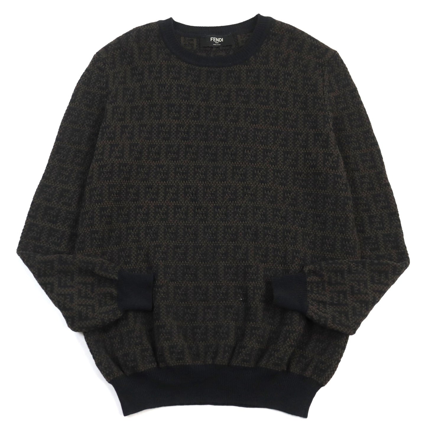 FENDI knit FZX034 AKFS Main: 54% wool, Main: 39% cotton, Main: 7% cashmere Brown black GIROCOLLO FF DETAIL KNIT mens 54