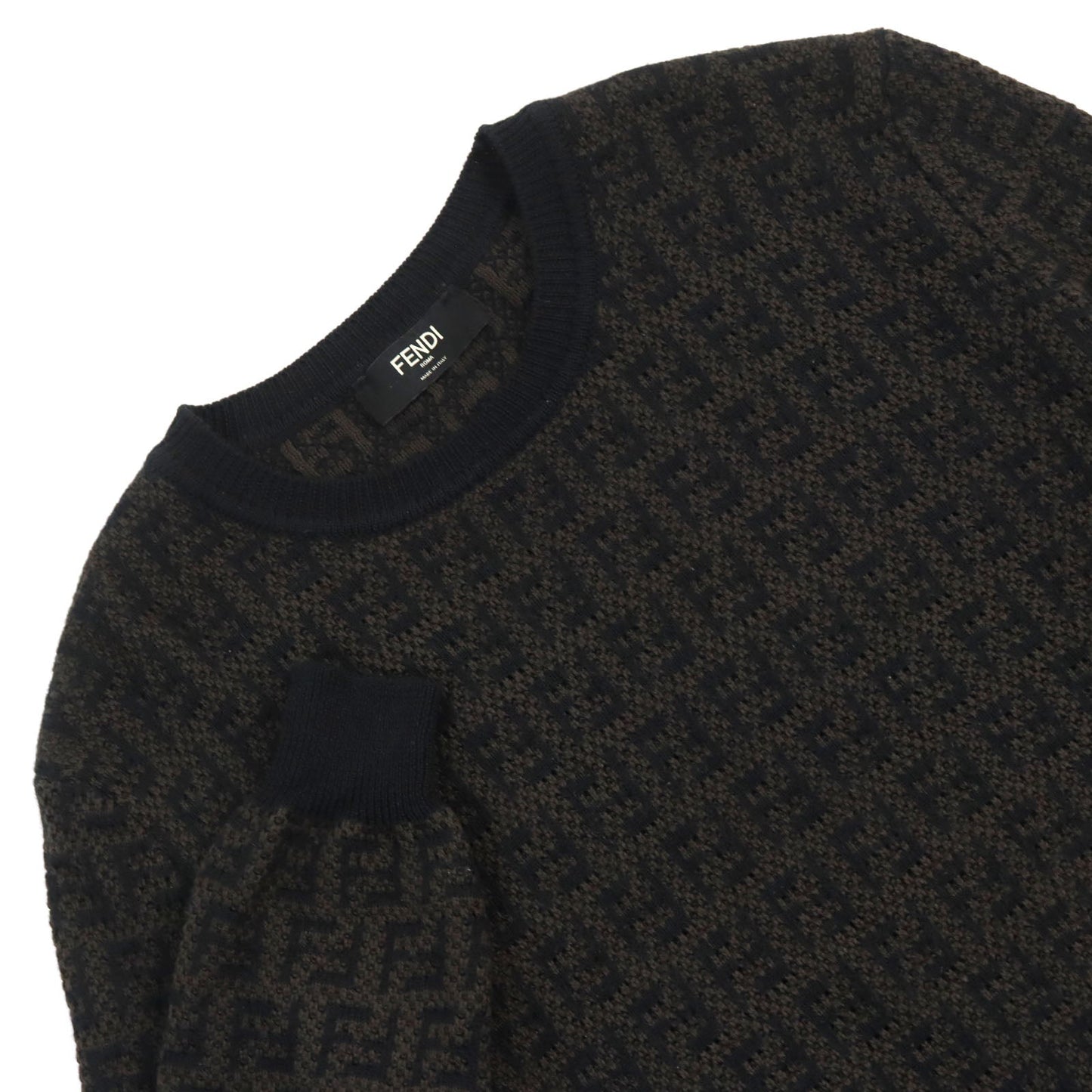 FENDI knit FZX034 AKFS Main: 54% wool, Main: 39% cotton, Main: 7% cashmere Brown black GIROCOLLO FF DETAIL KNIT mens 54