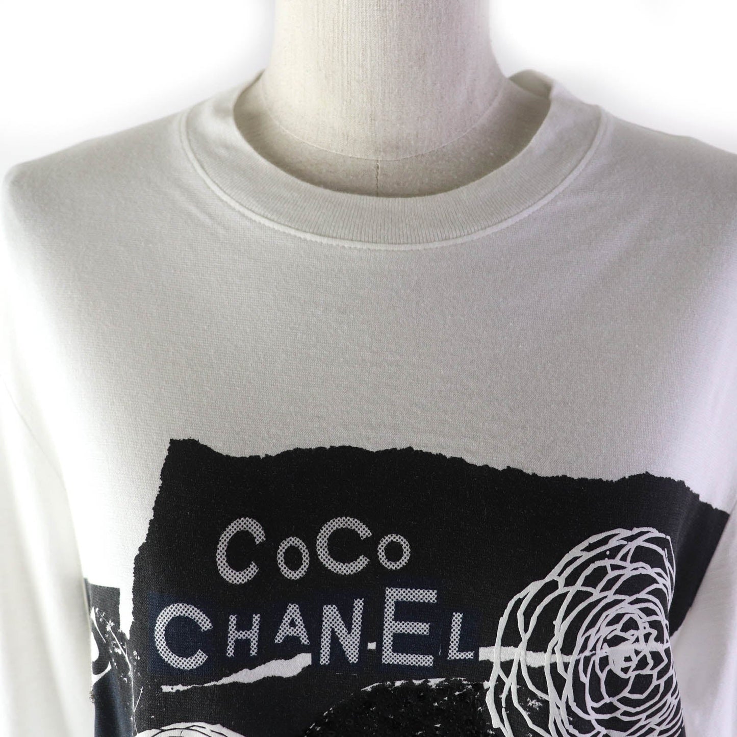 Chanel Cotton Sequin Camellia Logo Long Sleeve Tee Classic Flap Tote