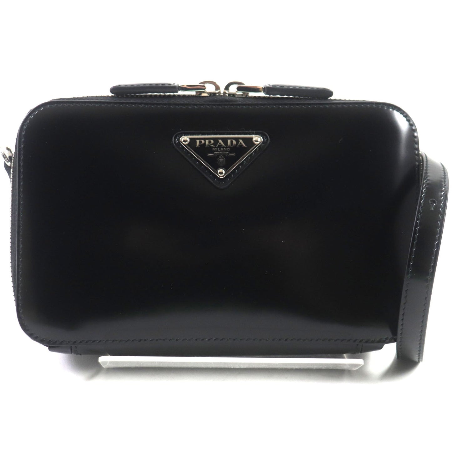 PRADA Shoulder Bag Brushed leather black Brick mens