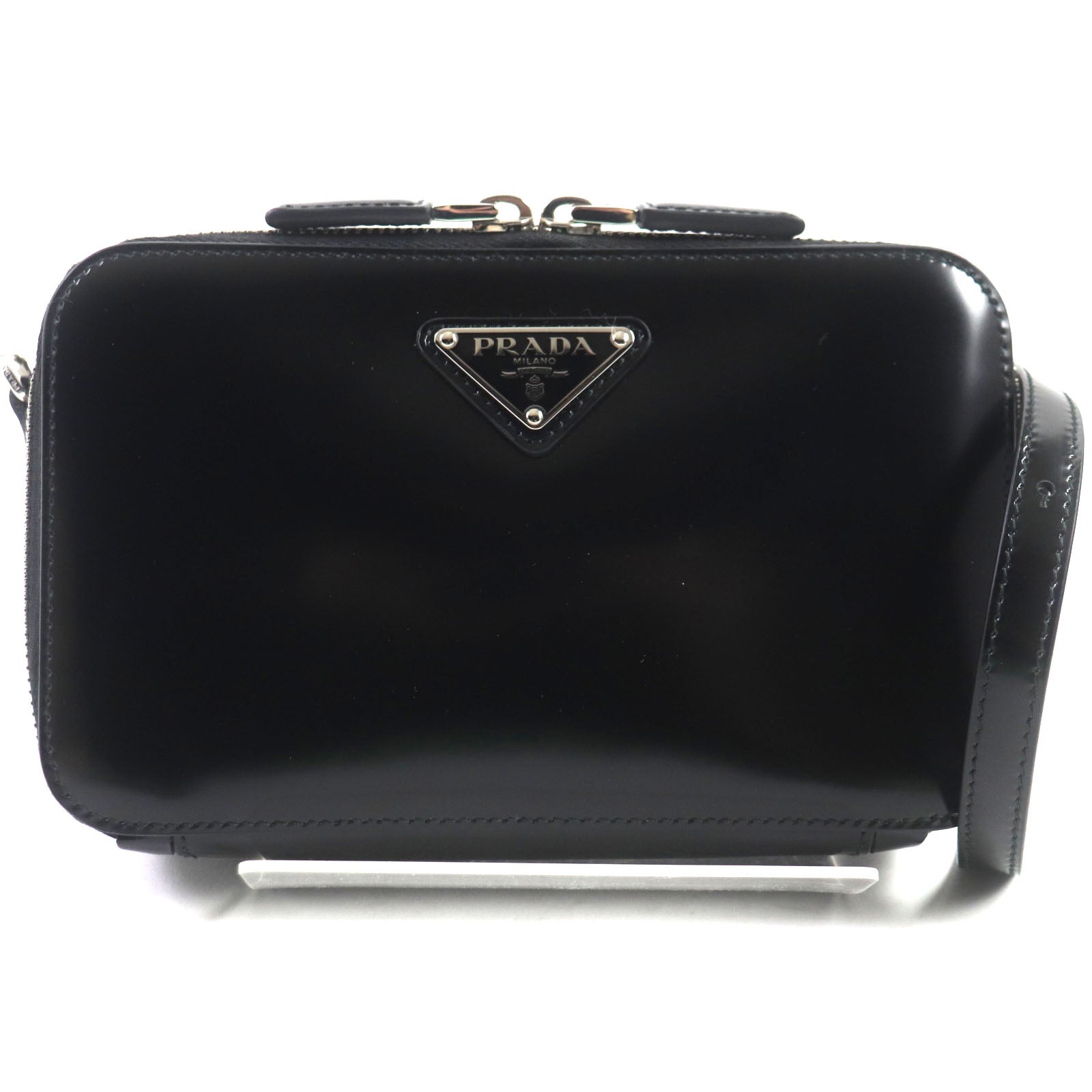 PRADA Shoulder Bag Brushed leather black Brick mens