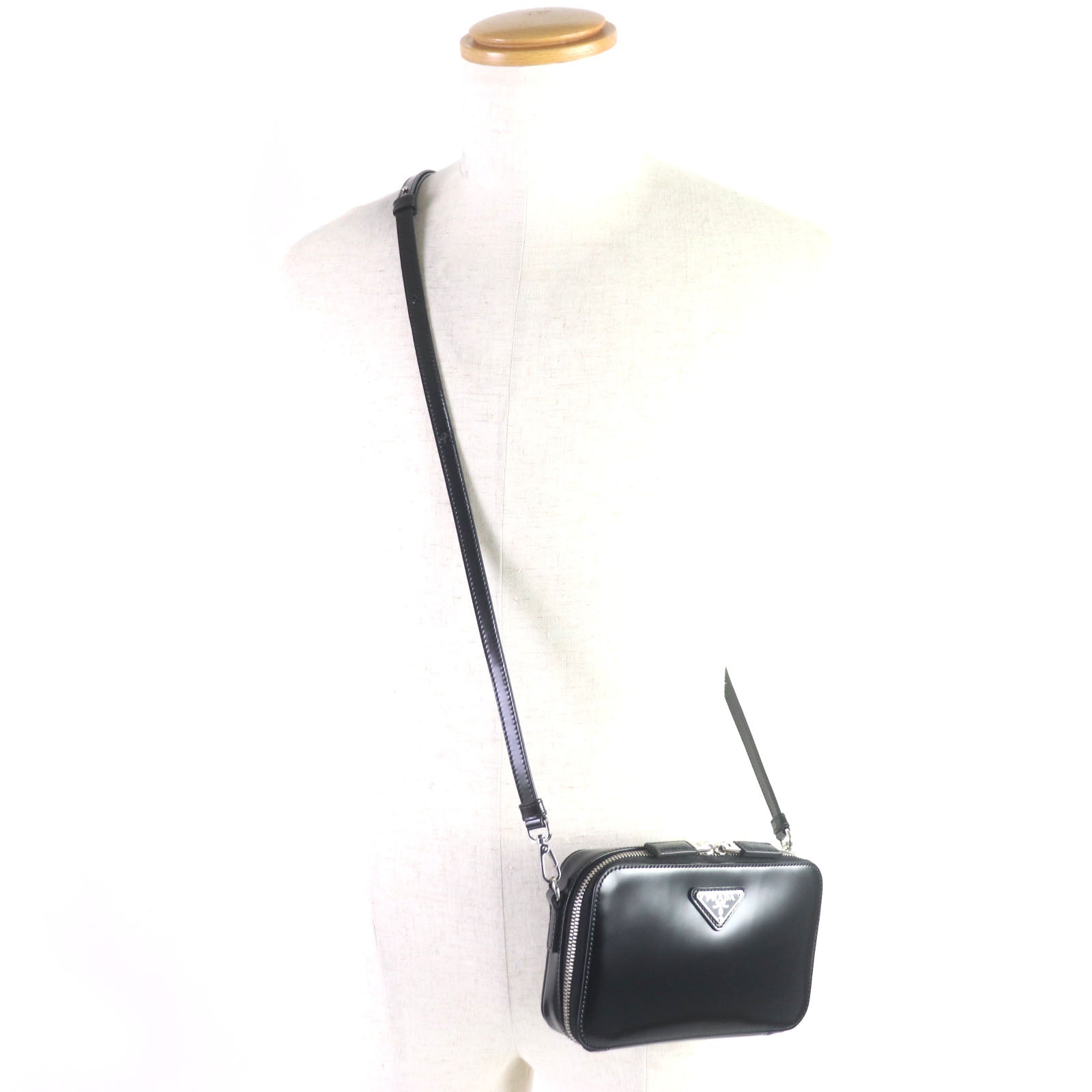 PRADA Shoulder Bag Brushed leather black Brick mens