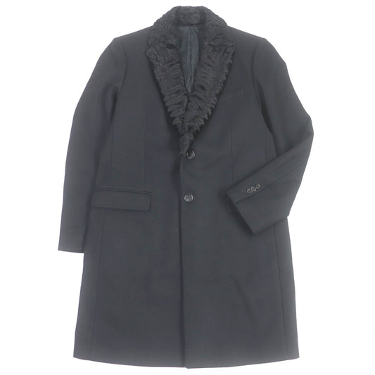 FENDI Chester coat FF01073YN Outer: 75% wool, Outer: 20% nylon, Outer: 5% cashmere, Lining: 100% cupra, Collar: lamb fur black mens 52