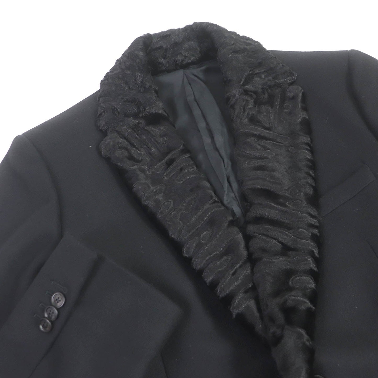 FENDI Chester coat FF01073YN Outer: 75% wool, Outer: 20% nylon, Outer: 5% cashmere, Lining: 100% cupra, Collar: lamb fur black mens 52