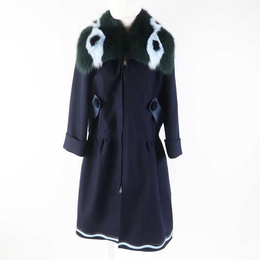 FENDI coat FF8246 Outer material: 87% wool, Outer material: 10% cashmere, Outer material: 3% polyurethane, Other material: 100% silk, Fur: Fox Leather: Lamb Navy Women 42