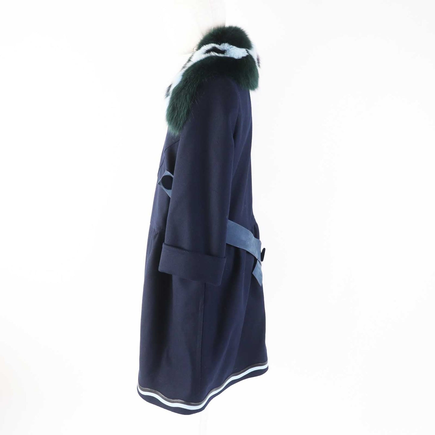 FENDI coat FF8246 Outer material: 87% wool, Outer material: 10% cashmere, Outer material: 3% polyurethane, Other material: 100% silk, Fur: Fox Leather: Lamb Navy Women 42