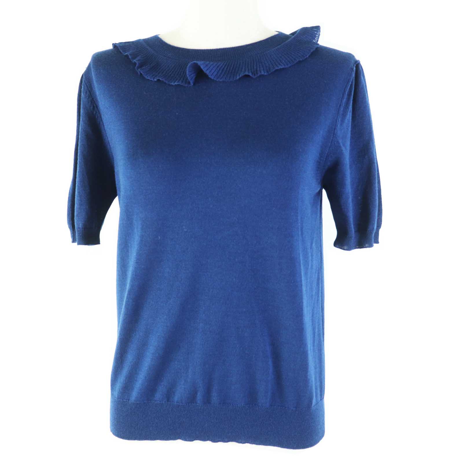 PRADA Short sleeve knit P24I0F Outer: 75% wool, Outer: 25% silk blue Women 40