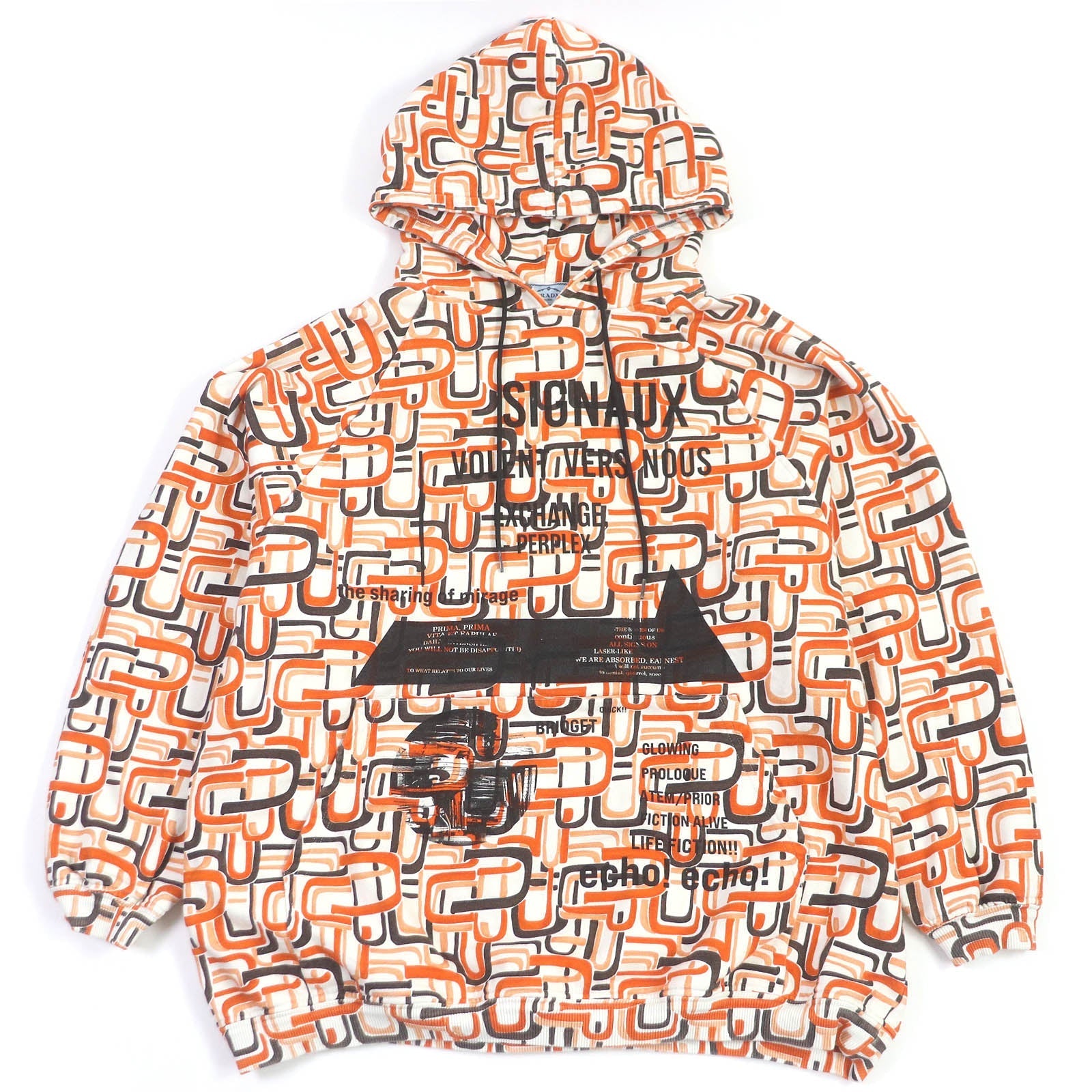 PRADA Hoodie 134628 Main: 100% cotton, Part: 95% cotton, Part: 5% elastane (polyurethane), Part: calf leather Orange mens M