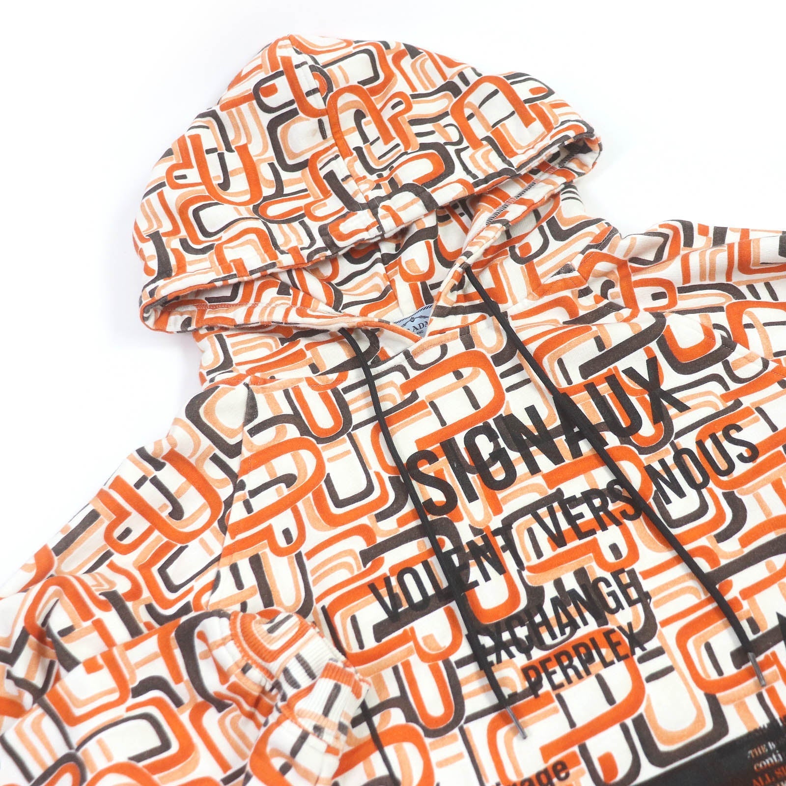 PRADA Hoodie 134628 Main: 100% cotton, Part: 95% cotton, Part: 5% elastane (polyurethane), Part: calf leather Orange mens M
