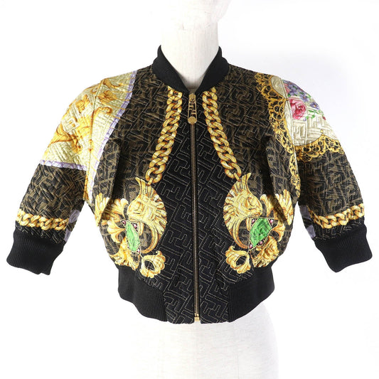 FENDI Jacket FJ7258 Outer: 100% silk, Lining: 100% silk, Trim: 69% polyester, 27% nylon, 4% polyurethane Brown Yellow type Black Multicolor Women 36
