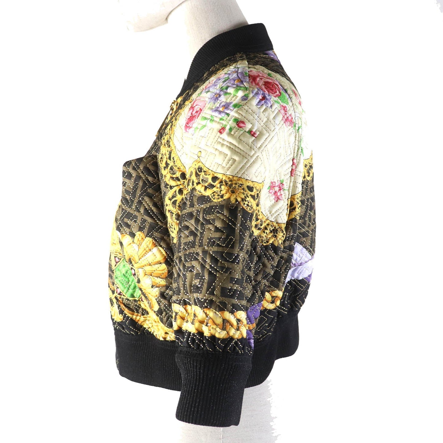 FENDI Jacket FJ7258 Outer: 100% silk, Lining: 100% silk, Trim: 69% polyester, 27% nylon, 4% polyurethane Brown Yellow type Black Multicolor Women 36