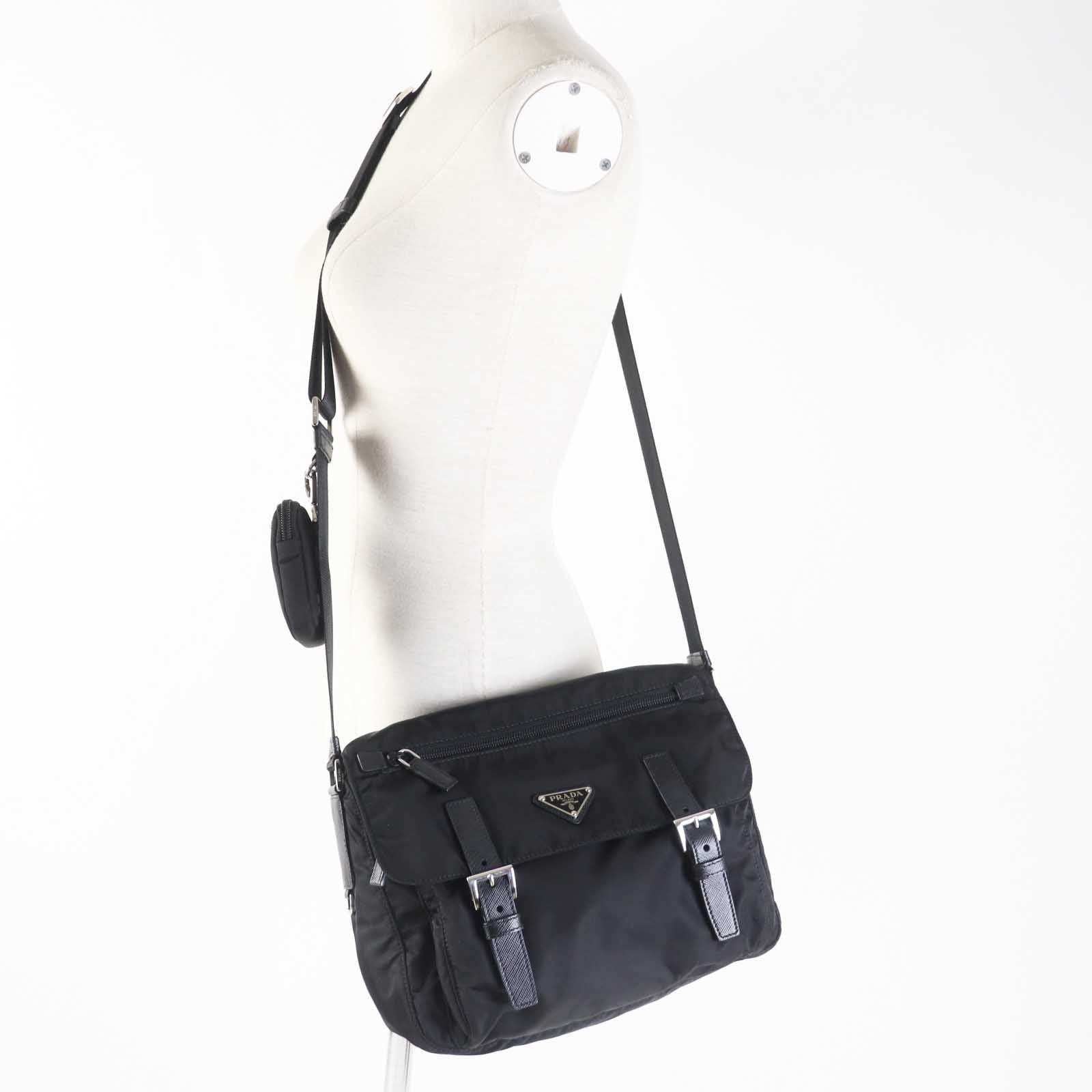 PRADA Shoulder Bag Main: Nylon, Part: Leather NERO Black Re-Nylon Women