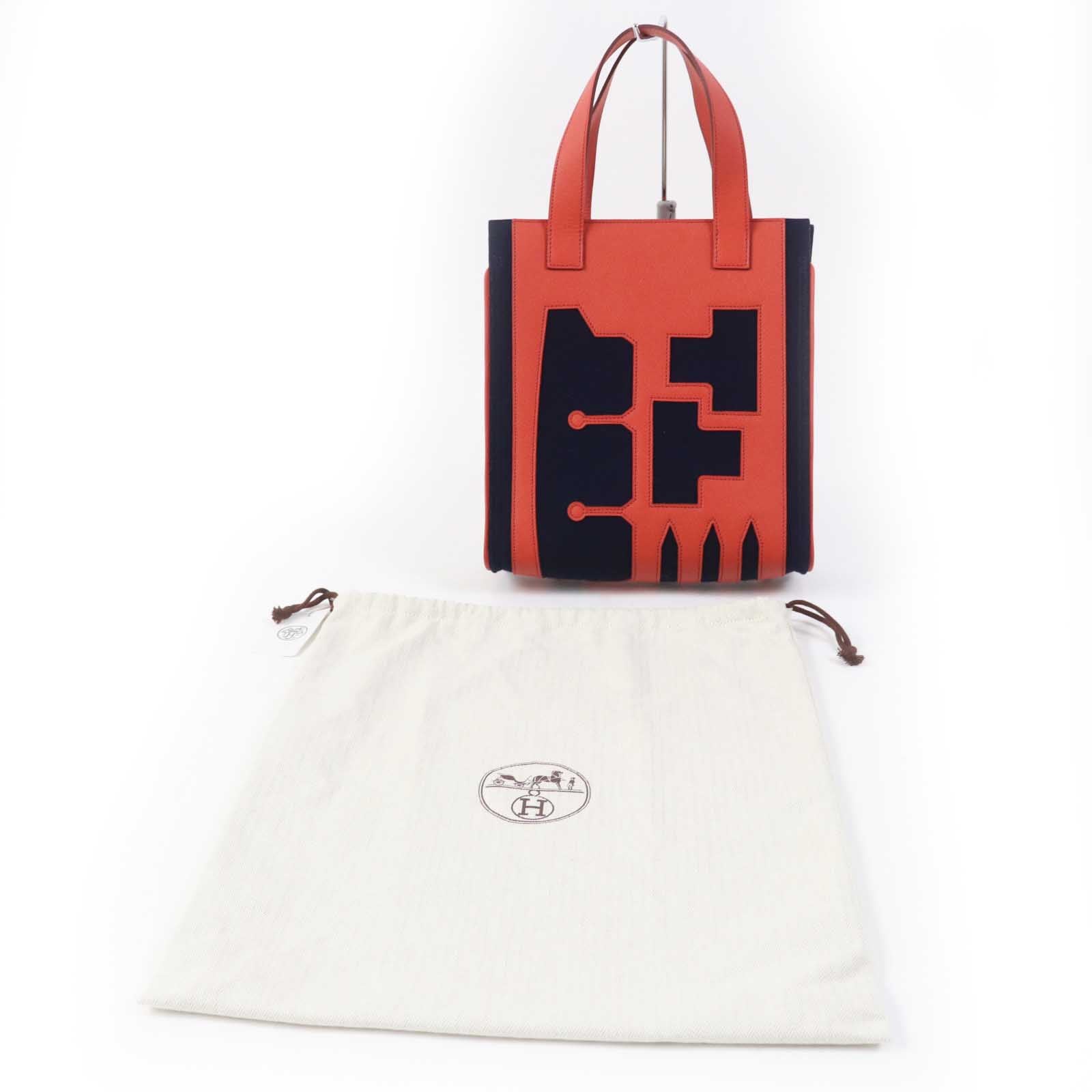 HERMES Tote Bag Main: Epsom, felt Coral Pink Navy Petit h Women