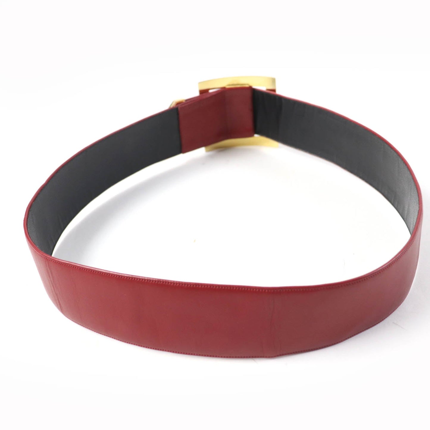 CHANEL Leather Belt Red Gold Women Classic Flap Tote