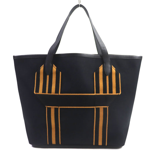 HERMES Tote Bag Main: Toile Militaire, Main: Taurillon Clemence, Main: Sangle Woolley Black camel Pure Sangle mens