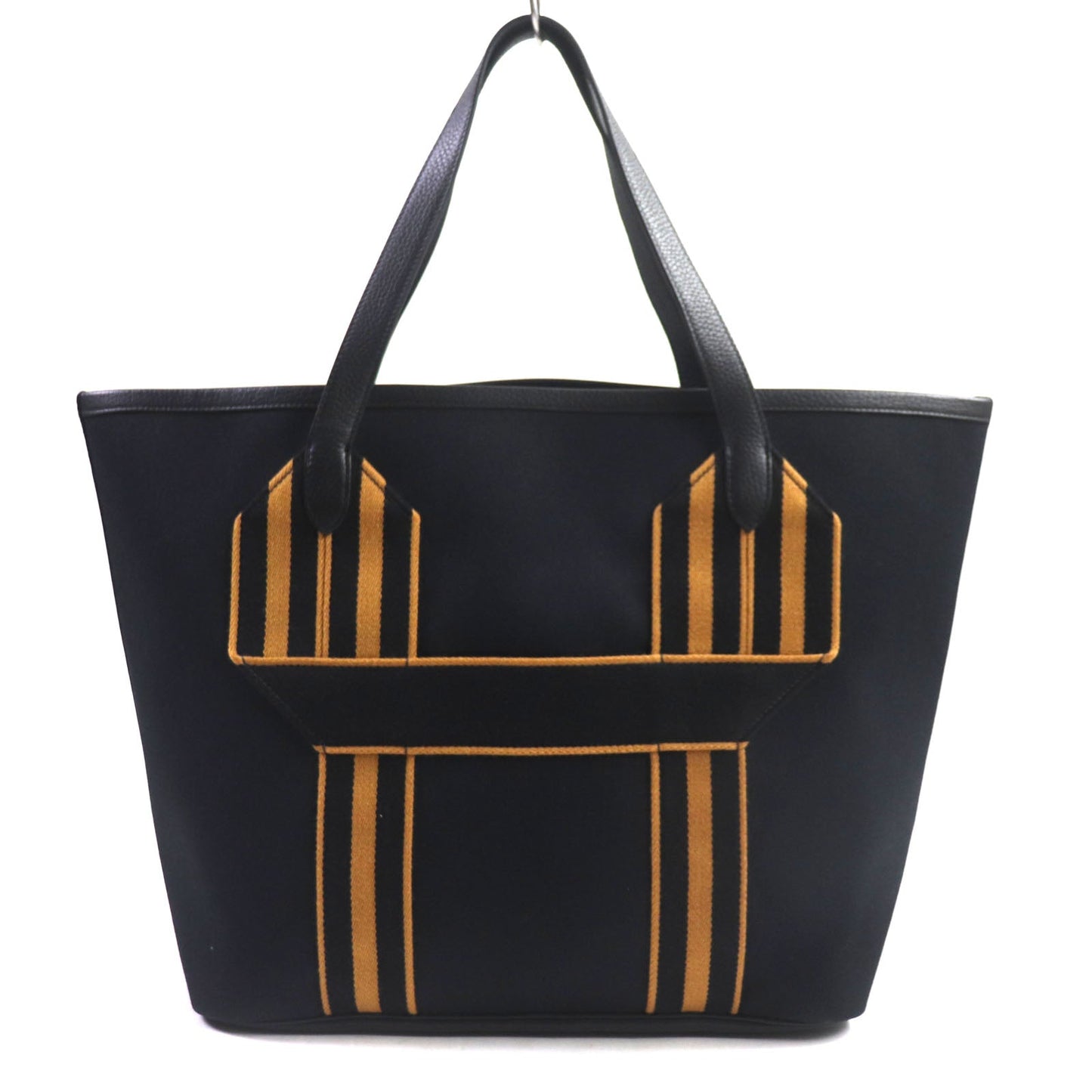 HERMES Tote Bag Main: Toile Militaire, Main: Taurillon Clemence, Main: Sangle Woolley Black camel Pure Sangle mens