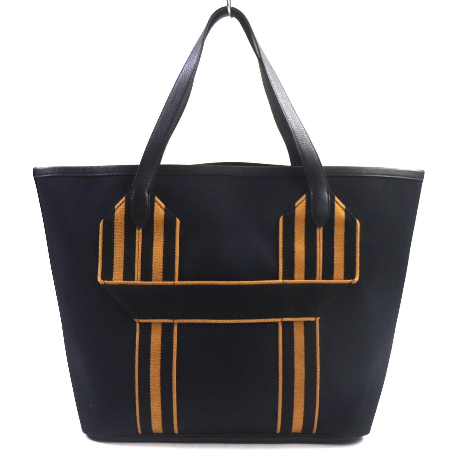 HERMES Tote Bag Main: Toile Militaire, Main: Taurillon Clemence, Main: Sangle Woolley Black camel Pure Sangle mens