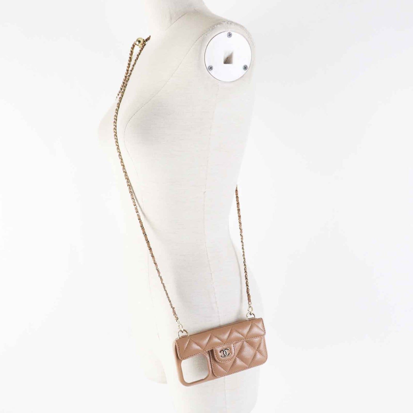 Chanel iPhone 14 Pro Caviar Skin Case with Chain Classic Flap Tote