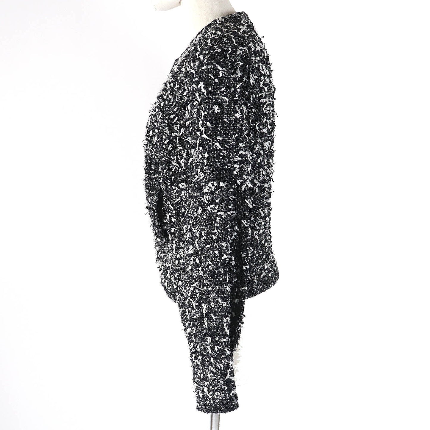 Chanel Wool Nylon Tweed No Collar Zip Jacket 34 Classic Flap Tote