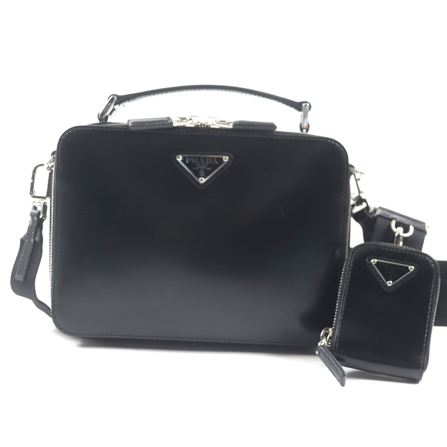PRADA Shoulder Bag Brushed leather black Brick