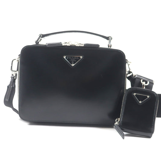 PRADA Shoulder Bag Brushed leather black Brick