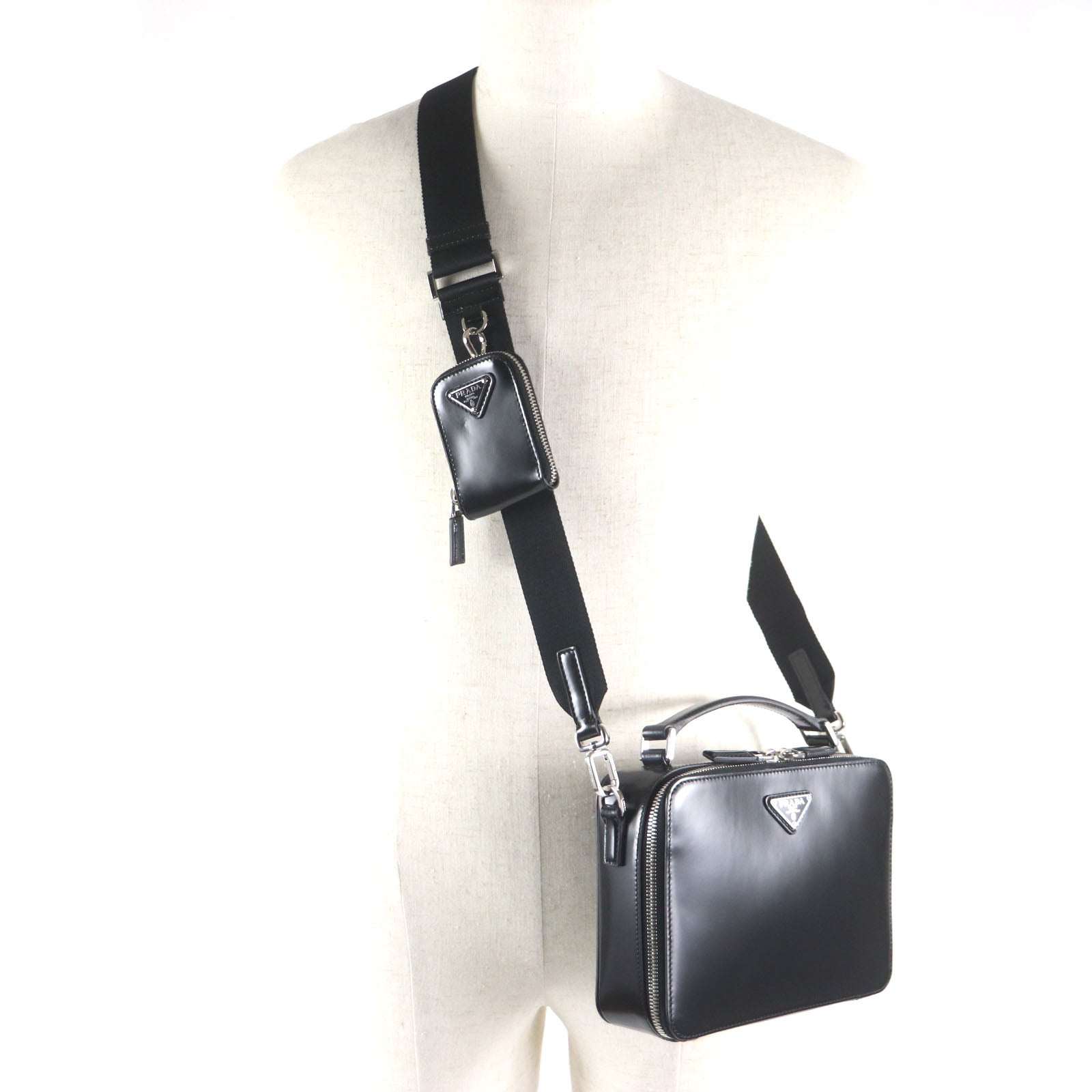PRADA Shoulder Bag Brushed leather black Brick