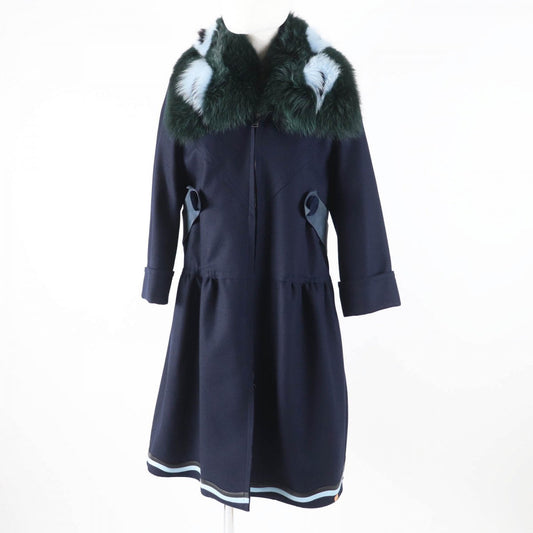 FENDI coat FF8246 Outer: 87% wool, Outer: 10% cashmere, Outer: 3% polyurethane, Lining: 100% silk, Fur: fox Navy Women 40