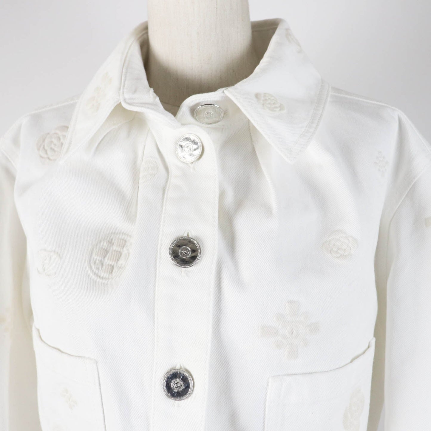 Chanel Cotton COCO Mark Button Camellia Embossed Cropped Jacket Classic Flap Tote