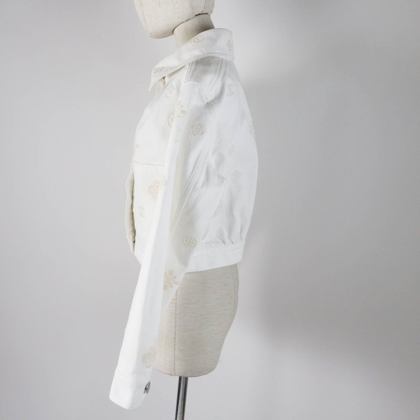 Chanel Cotton COCO Mark Button Camellia Embossed Cropped Jacket Classic Flap Tote