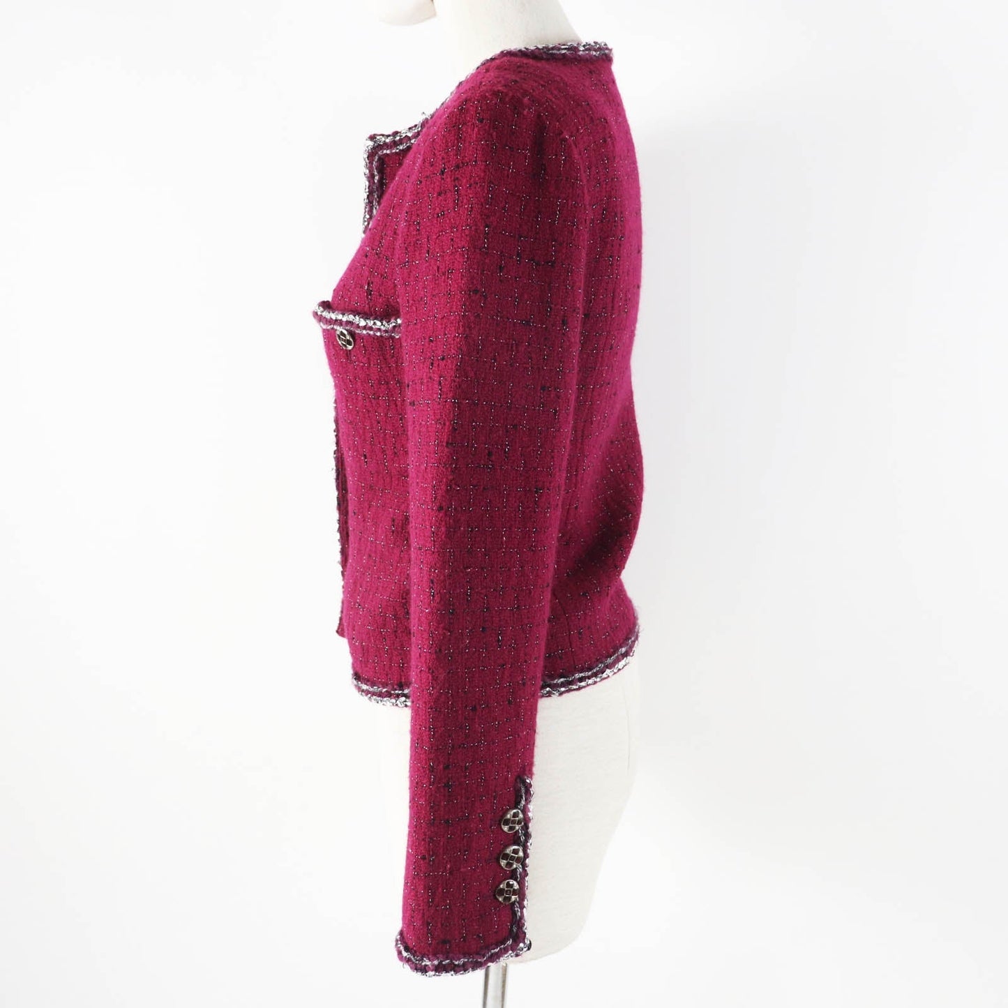Chanel Wool Viscose Jacket Burgundy Black White Classic Flap Tote