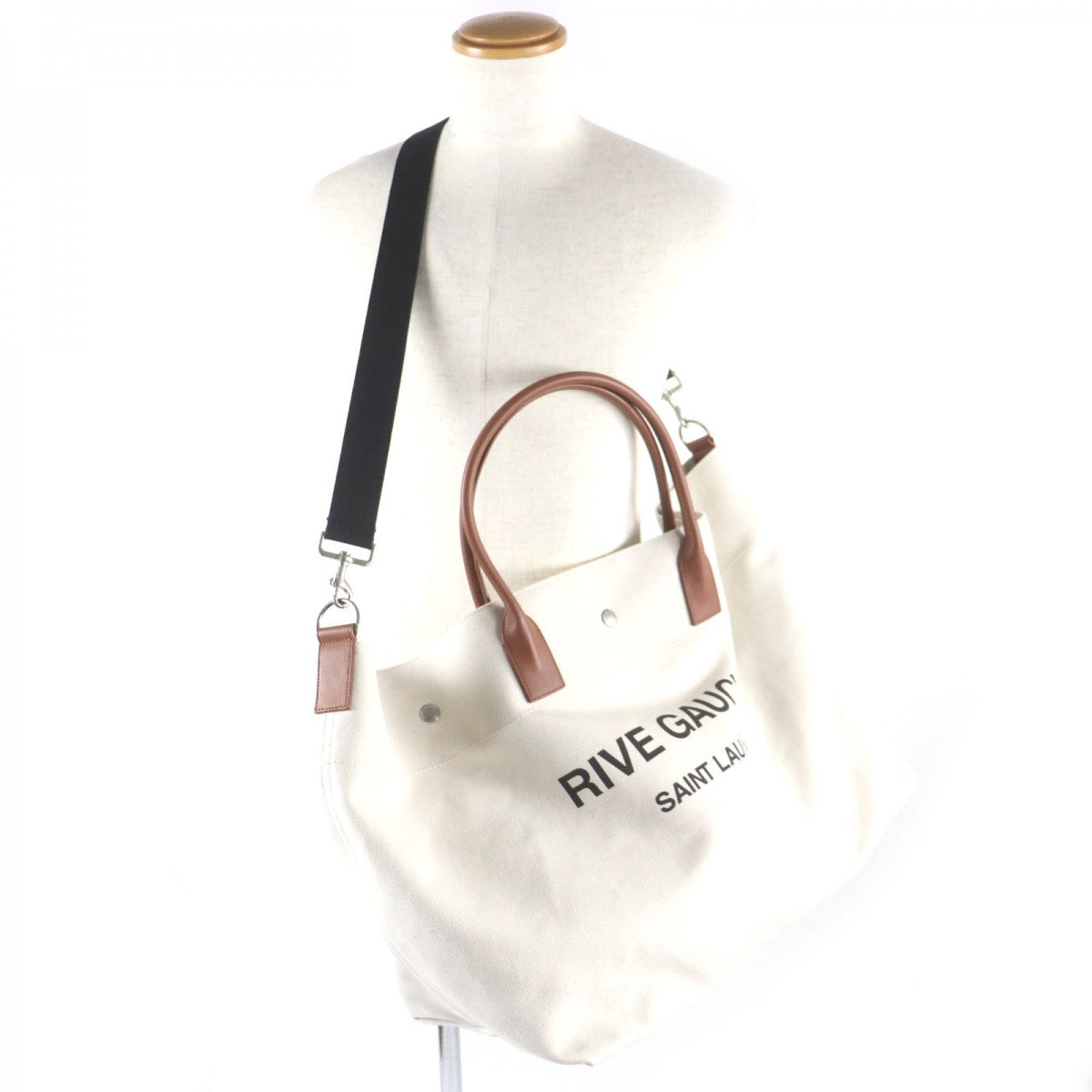SAINT LAURENT PARIS Tote Bag 685543 Main: Canvas, Main: Leather Beige brown mens