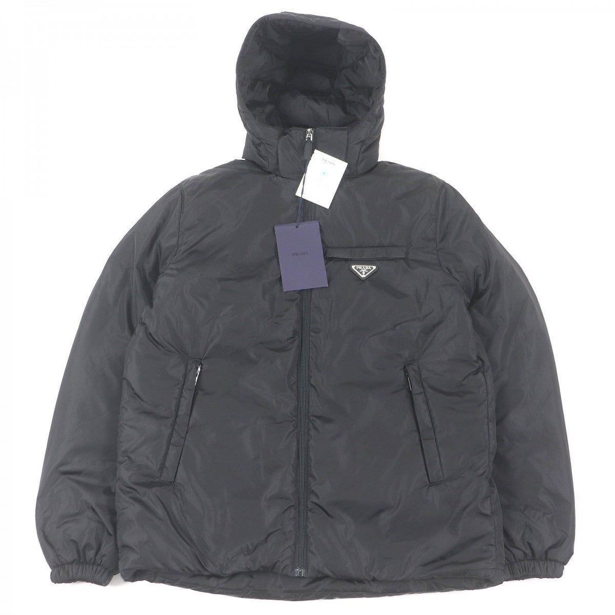 PRADA Down jacket SGN955 Main: 100% recycled nylon, Filling: 40% down, Filling: 33% recycled polyamide, Filling: 27% polyester, Leather part: Lambskin black mens 50