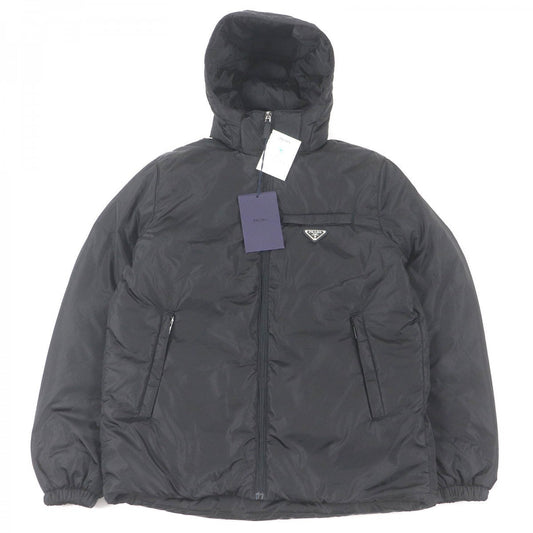 PRADA Down jacket SGN955 Main: 100% recycled nylon, Filling: 40% down, Filling: 33% recycled polyamide, Filling: 27% polyester, Leather part: Lambskin black mens 50