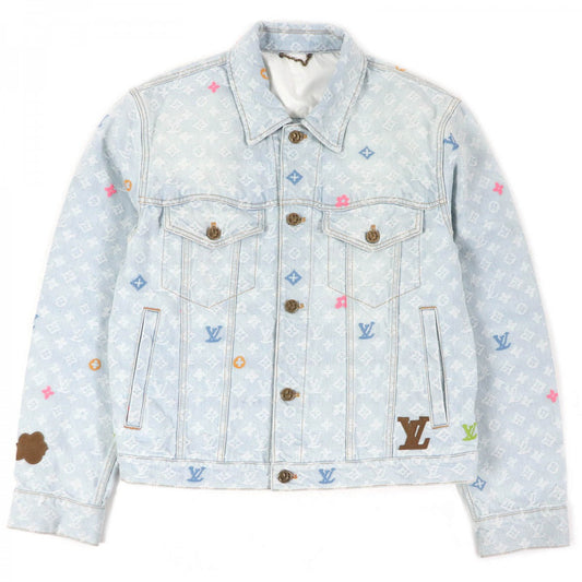 LOUIS VUITTON Denim Jacket Outer: 98% cotton, Outer: 2% polyester, Lining: 65% polyester, Lining: 35% cotton, Leather part: cowhide Indigo blue mens 46