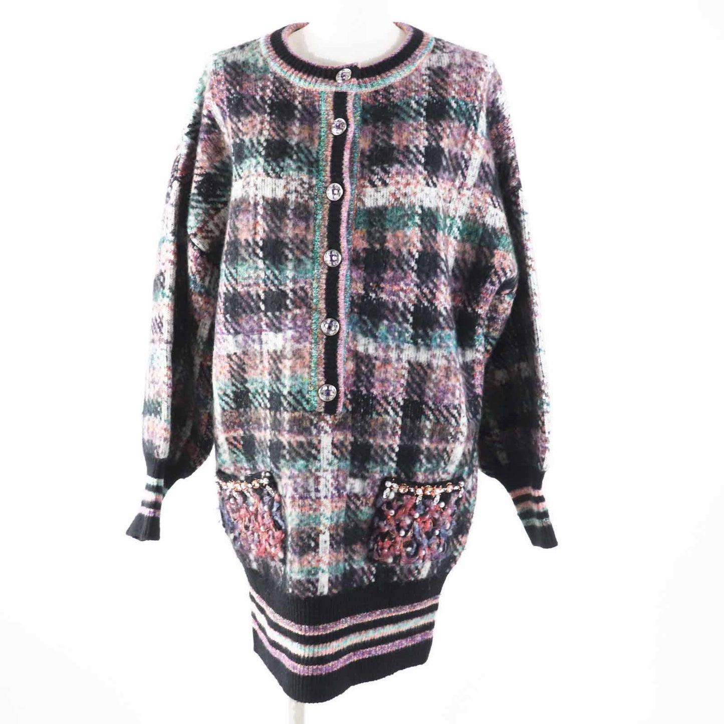 Chanel Cashmere Wool Gripoa Button Mix Knit One Piece Handbag