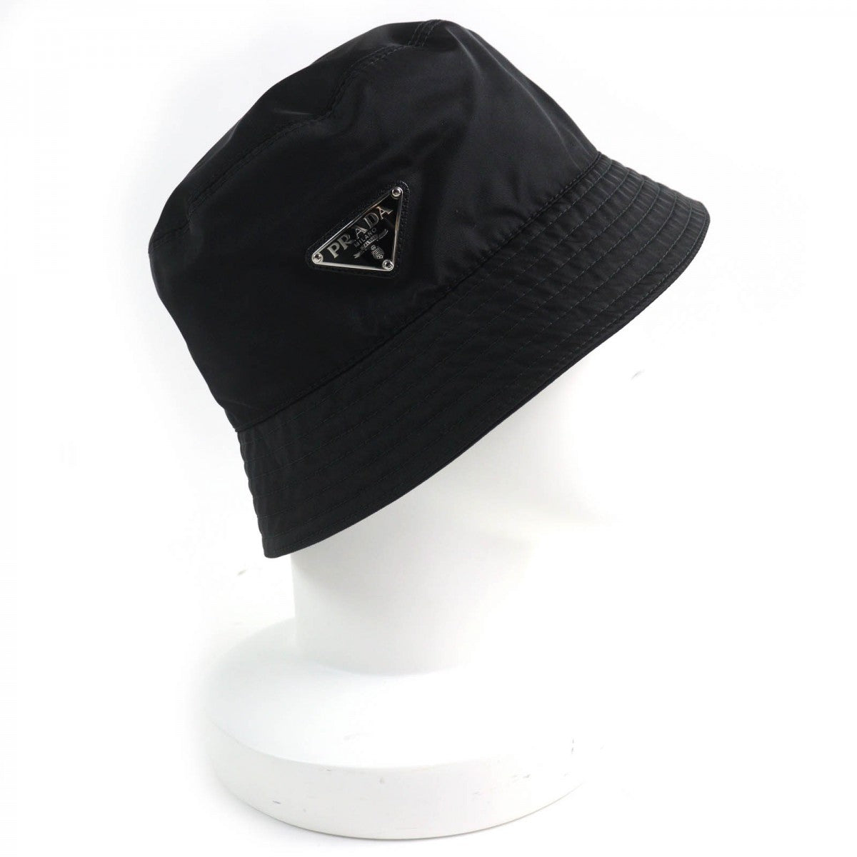 PRADA hat 1HC137 Outer: 100% recycled polyamide, Lining: 100% cotton, Leather part: calf leather black Women M