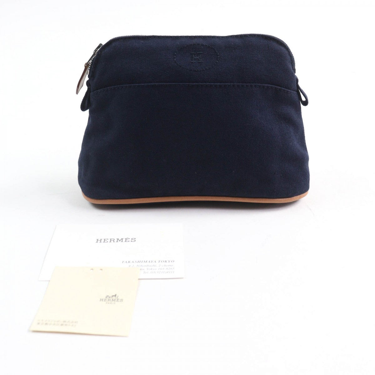 HERMES Cosmetics Pouch Main: 100% cotton Navy Bored Pouch PM Women
