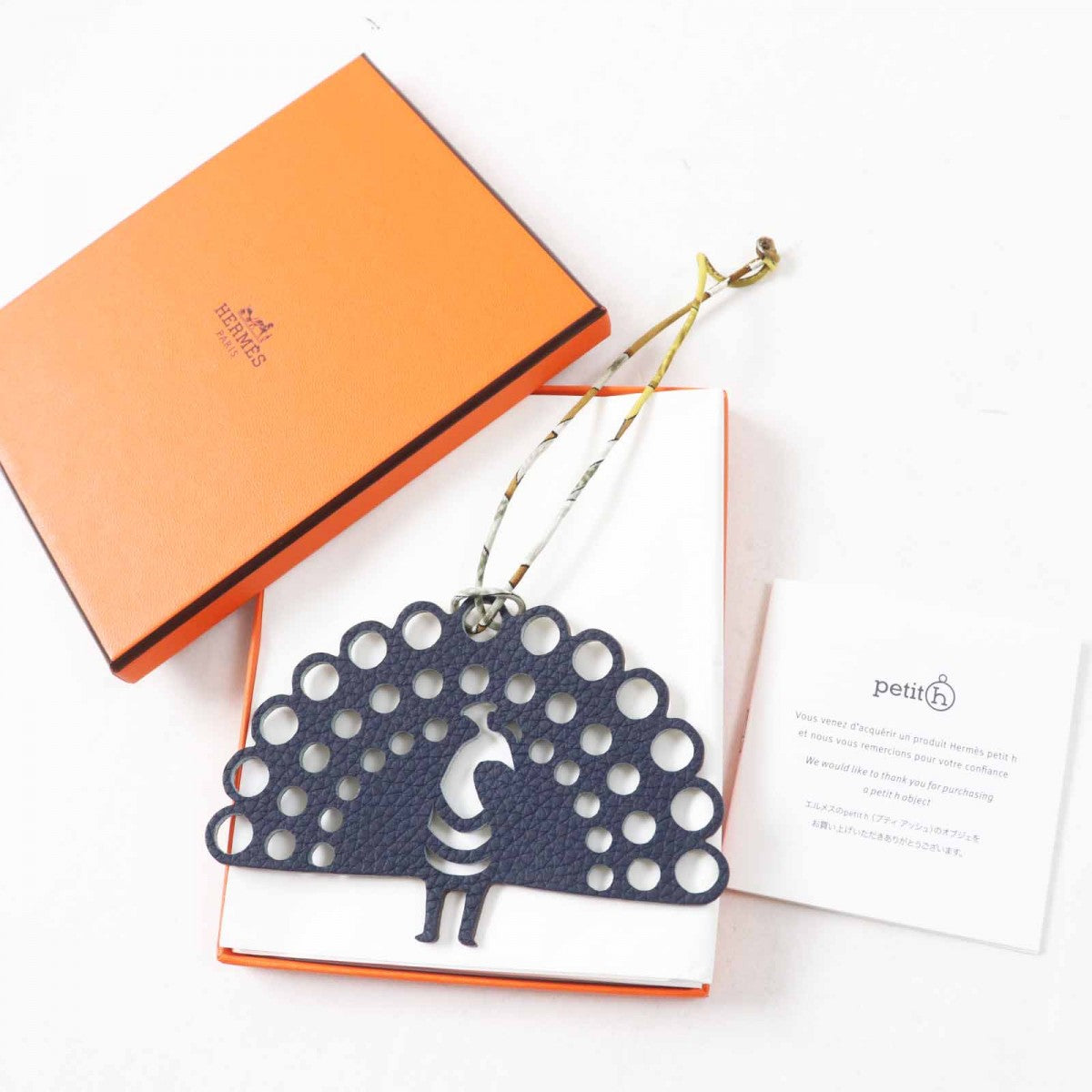 HERMES Bag charm leather Navy Petit h petit ash Peacock Women