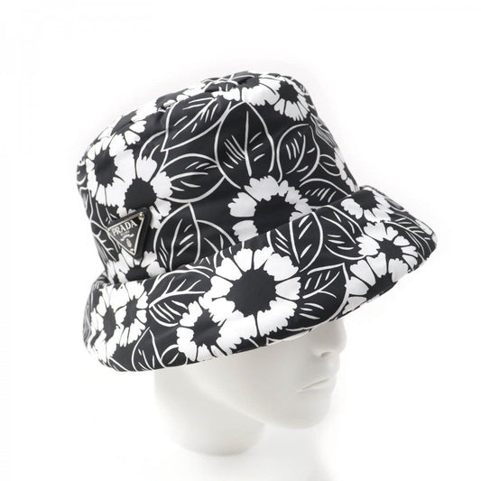PRADA hat 1HC248 Outer: 100% recycled polyamide, Lining: 100% recycled polyamide, Partially: calf leather Black White Women M
